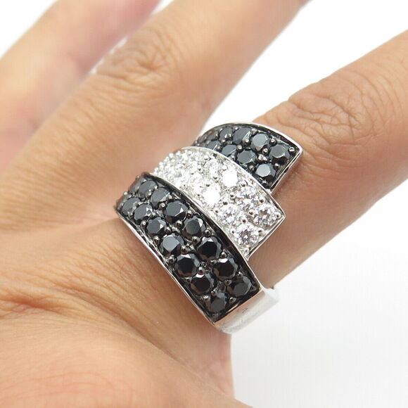 925 Sterling Silver White & Black C Z Ring Size 8.75 - Picture 2 of 10